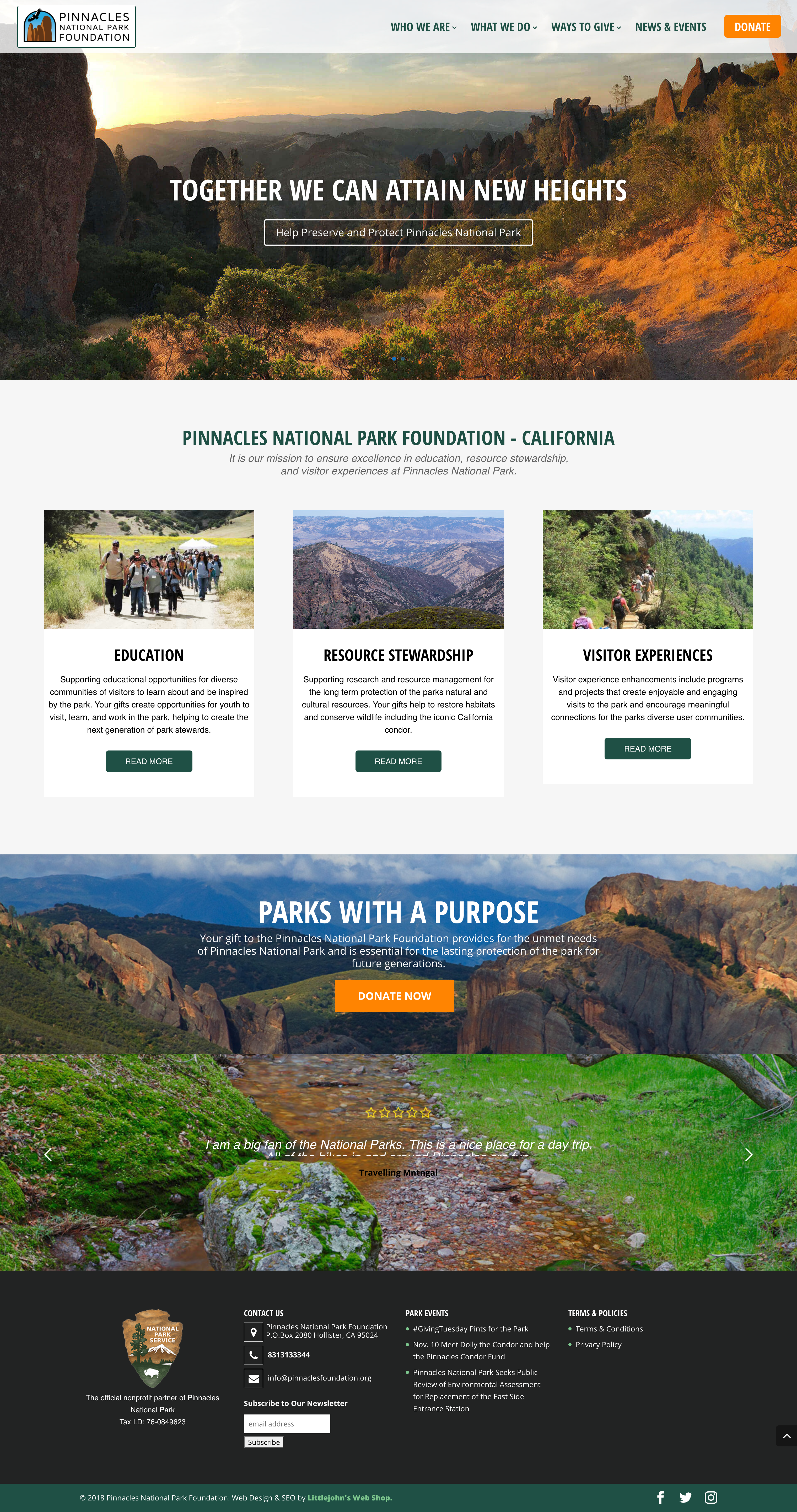 Pinnacles National Park Foundation Website Design